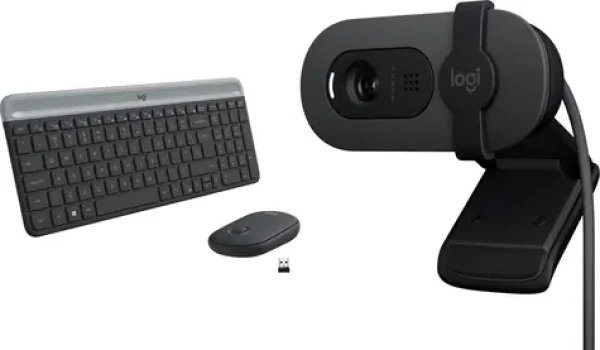 Logitech MK470 Slim US + Brio 100 / Bezdrôtová sada klávesnice, myši a webkamery / USB