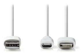 Nedis 2v1 kábel Micro USB + Lightning biela / Dátový kábel / USB-A - Micro USB + Lightning adaptér / 1 m (CCGP39400WT10)