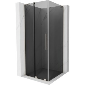 MEXEN/S - Velar L sprchovací kút, posuvné dvere 100 x 100, grafit, nikel kartáčovaný 871-100-100-43-97