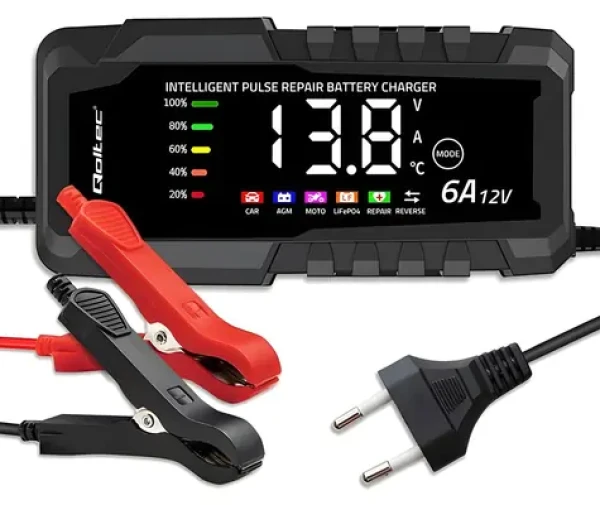 Mikroprocesorová nabíjačka autobatérie 12V 6A / Nabíjačka / Regenerácia AGM, GEL, LiFePO4 / LCD displej (52494)