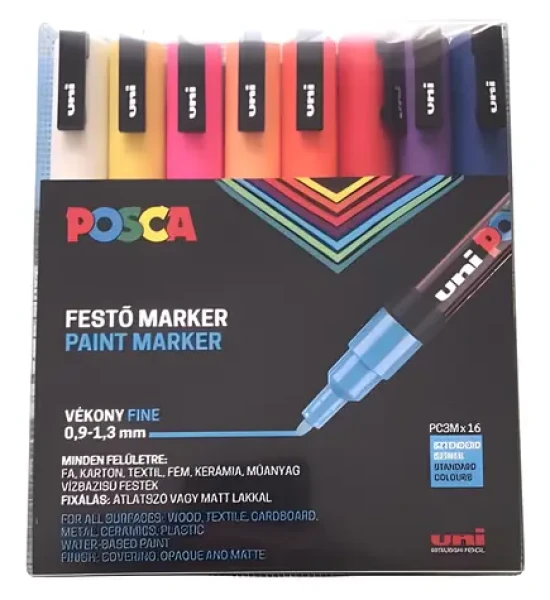 POSCA PC- 3M / Akrylový popisovač / sada 16 farieb / hrot 0,9-1,3 mm (2UPC3M16DB)