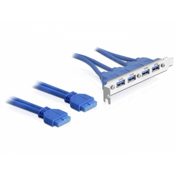 DeLock Slot bracket USB 3.0 pin header 19 pin 2 x interný - 4 x USB 3.0-A (F) 40cm modrá / externá (82974)