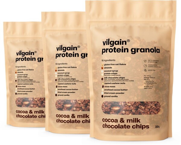 Vilgain Protein Granola – 3× Kakao a mliečna čokoláda 350 g