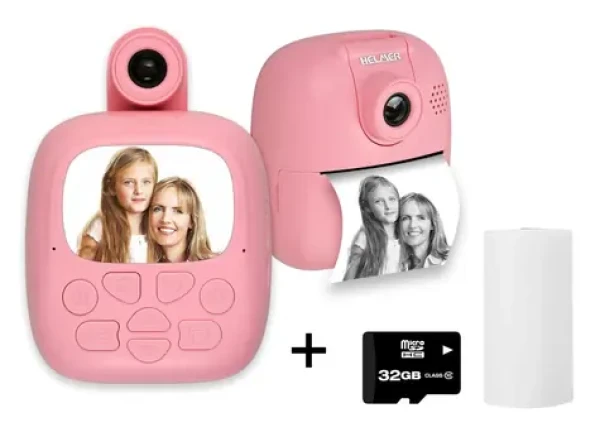 HELMER TP02 ružová / Mini termotlačiareň s fotoaparátom / 2,0" IPS displej / 1200mAh / USB-C / Android / iOS (hlmtp02p)