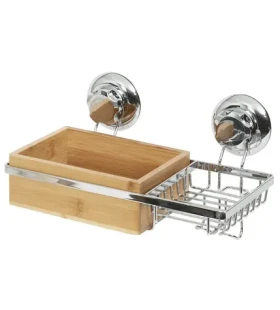 Compactor Bestlock SPA Bamboo s držiakom na mydlo chróm / Bambusová polica do kúpeľne s prísavkou (RAN5808)