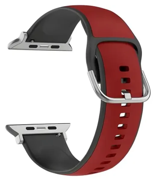 Beline Silico Leather červeno-čierna / Remienok / Silikón/eko-koža / Pre Apple Watch 1-9/SE/SE2 / 38/40/41 mm