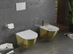 MEXEN - Lena Závesná WC misa vrátane sedátka s slow-slim, duroplast, biela/zlatá so vzorom 30224008