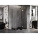 MEXEN/S - Lunar L sprchový kút dvere krídlové pravá 70 x 80, transparent, zlato kartáčovaná 834L-070-080-55-00-P