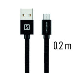 SWISSTEN TEXTILE dátový kábel USB - microUSB 0.2m čierna (71522101)