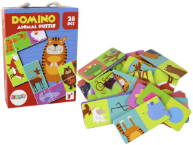 Mamido Logická hra Puzzlové obojstranné domino so zvieratami 10cm x 5cm 28 dielov