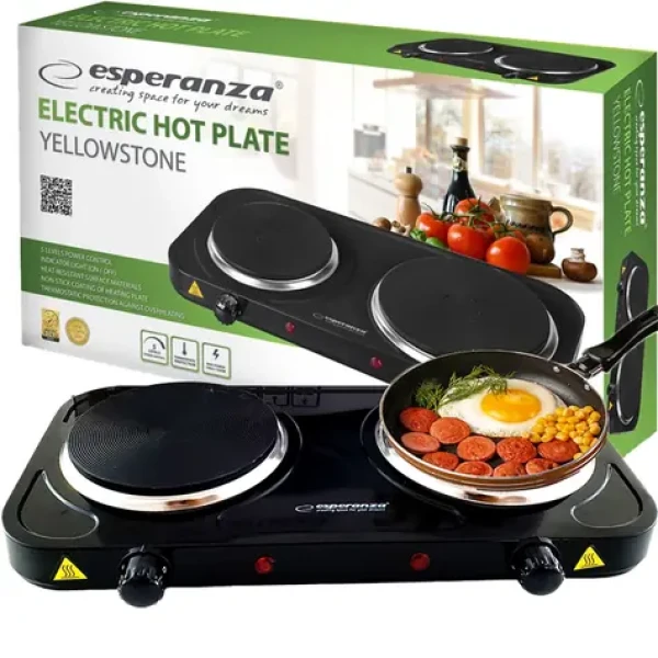 Esperanza EKH007K Yellowstone elektrický varič čierna / 2 vykurovacie dosky / 2500 W / 5 teplotných stupňov (AGDESPKTU0010)
