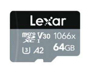 Lexar Professional 1066x Silver microSDXC 64GB + adaptér / čítanie: 160MBs / Zápis: 70MBs / UHS-I U3 / A2 / Class 10 (LMS1066064G-BNANG)