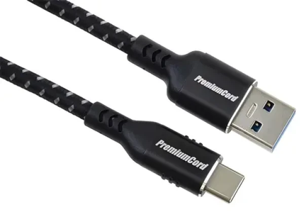 PremiumCord kábel USB-C - USB 3.0 A / Kábel / USB 3.2 Gen 1 / 5 Gbit / s / 3A / 1 m / bavlnený oplet (ku31cx1)