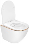 REA - Závesná WC misa vrátane sedátka Carlo Mini Flat biela/zlatý prúžok REA-C1222