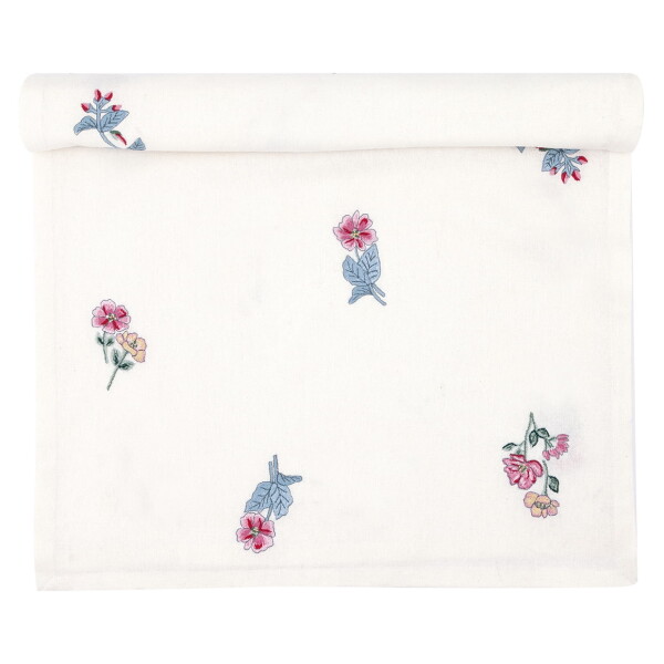 GREEN GATE Bavlnený behúň Portia White Embroidery 140 x 45 cm