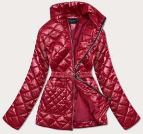 Červená prošívaná dámská bunda s páskem model 17099021 Červená XL (42) - BH FOREVER