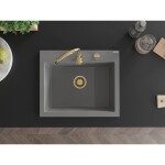MEXEN/S MEXEN/S - Elix granitový drez 1-miska 600 x 500 mm, sivý, sifón zlatá 6525601005-71-G