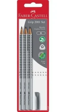 Faber-Castell Grip 2001 / Grafitová ceruzka / trojhranná / tvrdosť B / 3 ks + guma (117097)