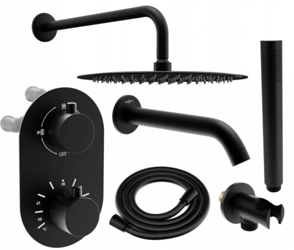 MEXEN/S - Kai DR70 podomietkový vaňový SET s výtokovou hubicou + slim sprcha 25, čierny 77602DR70251-70