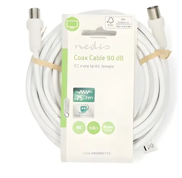 Nedis Koaxiálny kábel IEC(M)-IEC(F) biely / Koaxiálny kábel / 75 Ohm / 5 m / Dvojité tienenie (CSGL40000WT50)