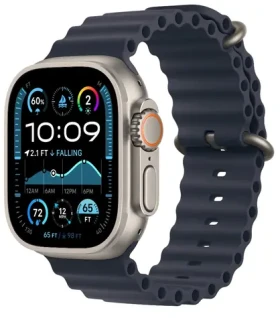 Apple Watch Ultra 2 (2024) GPS+Cellular 49mm Prírodné titánové telo - Námornícky modrý oceánsky remienok / 130-200 mm (MX4D3QC/A)