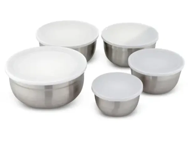 Weis Sada 5 kuchynských misiek s viečkami strieborná / Sada misiek / nerez a plast / 12-20 cm (21220)