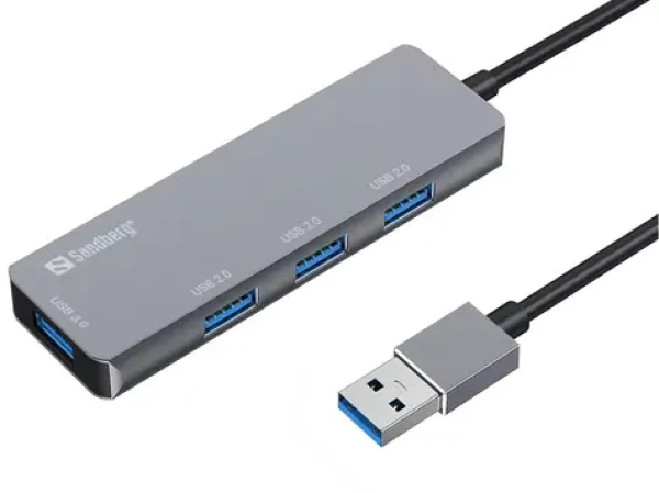 Sandberg SAVER USB-A HUB strieborná / 1x USB 3.0 / 3x USB 2.0 (333-67)