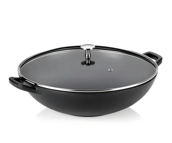 KELA Wok Calido 36 cm čierna / Panvica / liatinová / s pokrievkou (KL-12475)