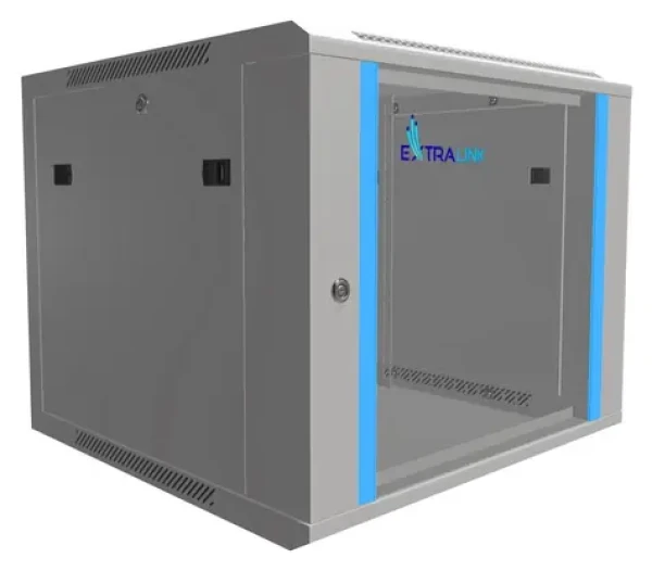 Extralink 19" nástenný rozvádzač 9U 600x600 sivá / Nástenný rozvádzač / nosnosť 60 kg / sklenené dvere (EX.8581)