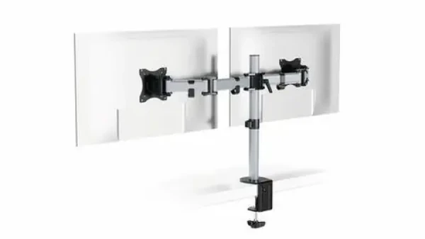 Durable SELECT strieborná / Stolný držiak pre dva monitory / do 27" / VESA 75-100 mm / nosnosť 8 kg (509523)