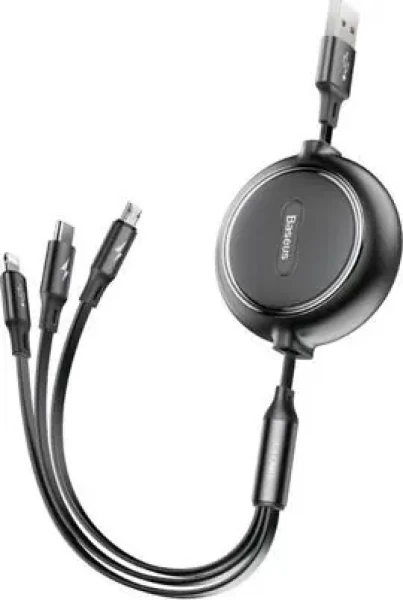 Baseus 3v1 čierna / Kábel USB-A / USB-C, microUSB, Lightning / 1,2 m (46956)