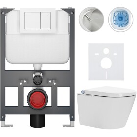 CERANO - Závesné WC s bidetom Basic/Cronus Standard - biela lesklá - WC tlačidlo Maxio/Biela - závesné - nízky modul - predstenová inštalácia - 59,3x38,4 CER-8050BD86439