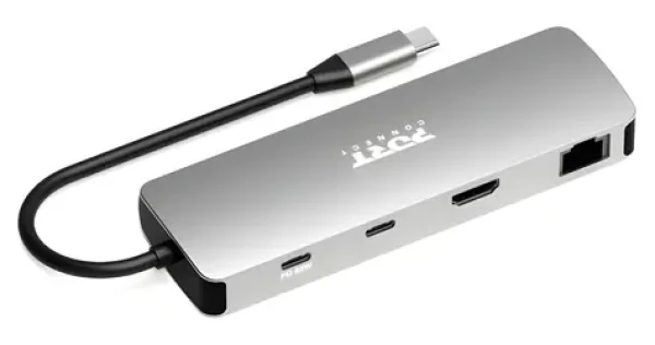 PORT CONNECT USB-C Dokovacia stanica 9v1 strieborná / HDMI 4K60Hz / USB-C PD 85W / Ethernet / SD / microSD čítačka (900164)