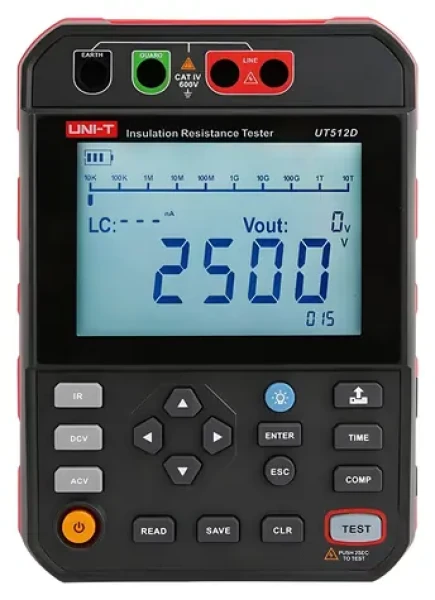 UNI-T UT512D / Merač izolačného odporu / skúšobné napätie do 2500 V / CAT IV 600V / USB (UT512D)