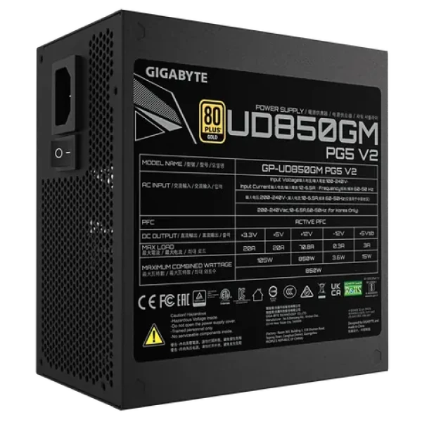 GIGABYTE UD850GM PG5 V2 čierna / Zdroj / 850W / ATX 3.1 / 80PLUS Gold / modulárny / 120mm ventilátor (GP-UD850GM PG5 V2)