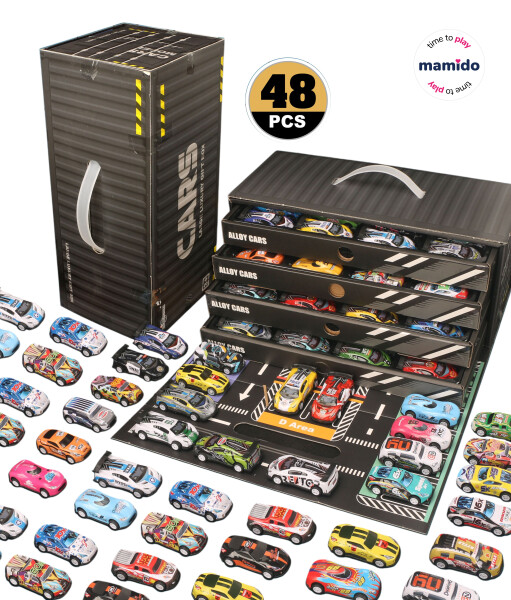 Mamido Mamido Sada kovových autíček v kontajneri Garáž v boxe a parkovisko 48 ks MT1193