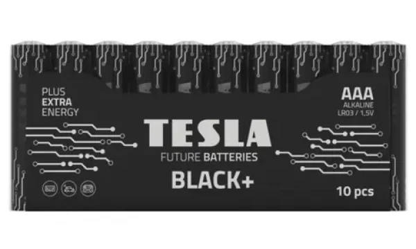 TESLA BLACK+ alkalická batéria AAA 10 ks / LR03 / mikrotužková / fólia (14031010)