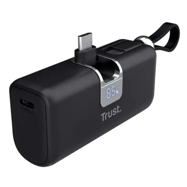 Trust Pacto 5000 PD Pocket čierna / Powerbanka / 5000 mAh / USB-C PD / 20W / LED displej (26104)