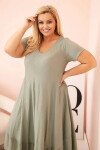 Dámske plus size šaty s krátkymi rukávmi a volánom z ľahkej viskózy v khaki farbe UNI