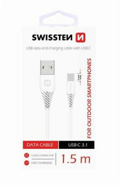 SWISSTEN dátový kábel USB - USB-C 3.1 (9mm) biela 1.5m (71504402)