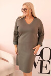 Dámske Plus veľkosť maslo V-neck sukňa s rukávmi khaki UNI