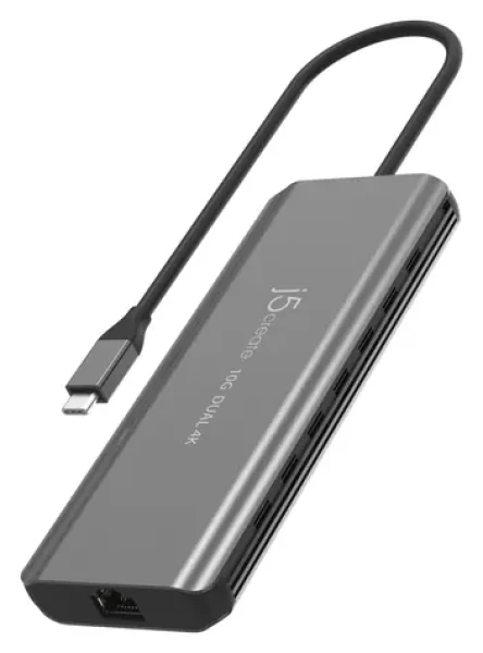 J5Create USB-C Dual 4K Mini Dock sivá / Dokovacia stanica / 2x HDMI 144Hz / 2x USB-A / RJ-45 / hliník (JCD398-N)
