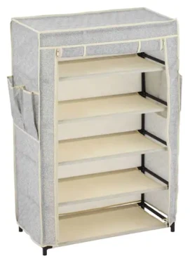 MSV textilný botník 5 poschodí sivý / Botník / s vreckami / 60 x 30 x 88 cm / polypropylén