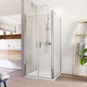 Mereo Sprchovací kút, Lima, štvorec, dvojkrídlový, lietací, 90x90 cm, chróm ALU, sklo Číre CK86523K