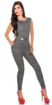 Elegant KouCla Jumpsuit with gold buckle blackwhite L