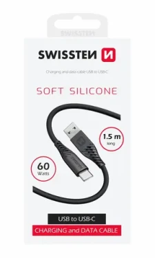 Swissten SOFT SILICONE dátový kábel USB-C 1.5m čierna / 60W / 3A / 1x USB-A(M) / 1x USB-C(M) (71531010)