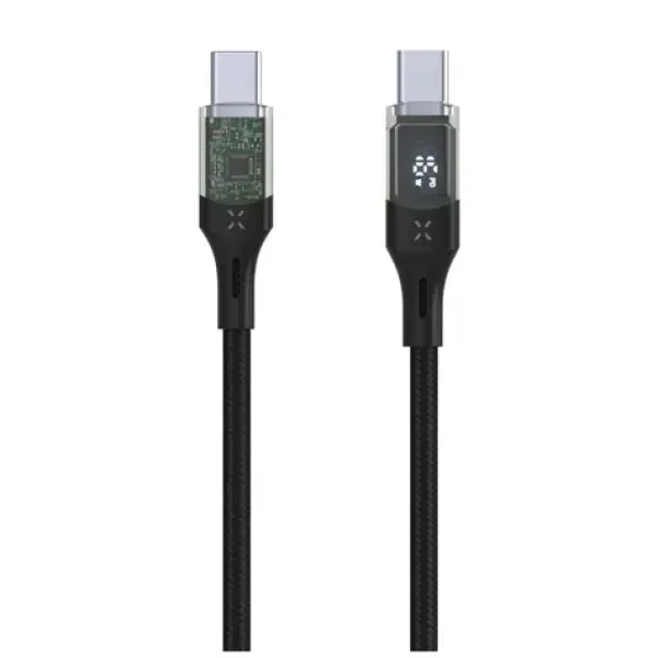 FIXED Kábel s displejom USB-C/USB-C PD 2m USB 2.0 100W čierny (FIXDD-CC2-BK)