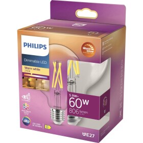 Philips Lighting 871951432395700 LED En.trieda 2021 D (A - G) E27 guľatý tvar 6 W = 60 W teplá biela (Ø x d) 95 mm x 137 mm 1 ks; 871951432395700