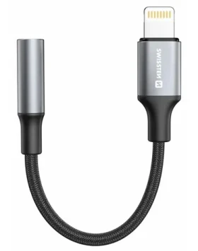 Swissten TEXTILE Audio adaptér Lightning - 3.5mm Jack 0.15m čierna (73502313)