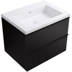 CERANO - Kúpeľňová skrinka Velora - čierna matná, úchytka čierna + umývadlo z lit. mramoru Ovo - biela lesklá - 60,5x58x46,5 CER-979996